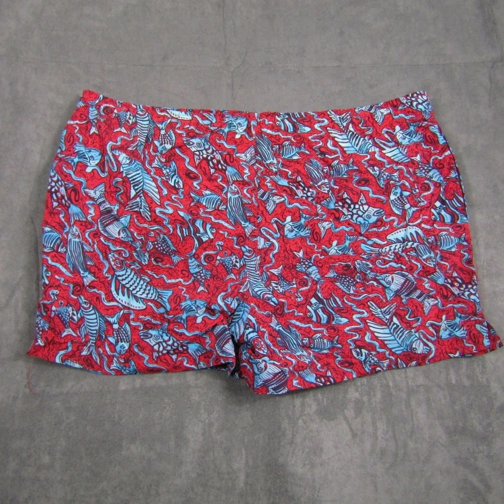 Maui and Sons Swim Trunks Men XL Red Blue Fish Print Mesh Lined Board Shorts